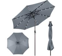 CostwayParasol Inclinable Dia. 300 cm avec 24 Lumières LED Dolaire en Scier Toile Polyester pour Jardin et Terrasse Gris