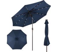 CostwayParasol Inclinable Dia. 300 cm avec 24 Lumières LED Dolaire en Scier Toile Polyester pour Jardin et Terrasse Bleu Foncé