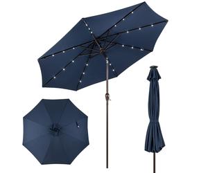 CostwayParasol Inclinable Dia. 300 cm avec 24 Lumières LED Dolaire en Scier Toile Polyester pour Jardin et Terrasse Bleu Foncé
