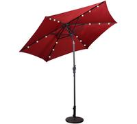 CostwayParasol Inclinable Sia. 2,70 m 18 Lumières LED Solaire Manivelle en Acier toile en Polyester pour Jardin Vin Rouge