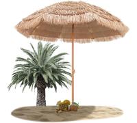 CostwayParasol Plage Tropicale 220 CM Parasol Exotique Paille Hawaïen 8 Baleines Parasol de Jardin Extérieur Inclinable pour Balcon Patio Balcon