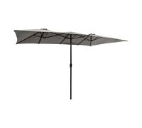 CostwayParasol Terrasse à 10 côtes Cadre Métal Poignée Manivelle Sommet Ventilé Grand Parasol Double Jumeau pour Cour Balcon Patio Plage Piscine Gris