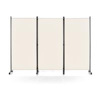 CostwayParavent à Roulette Brise Vue 3 Panneaux Pliable Détachables 262 x 180 CM Cloison de Séparation Protéger Privée Blanc
