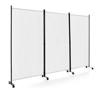 CostwayParavent à Roulette Brise Vue 3 Panneaux Pliable Détachables 262 x 180 CM Cloison de Séparation Protéger Privée Blanc Noir