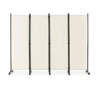 CostwayParavent à Roulettes 4 Panneaux Pliable Brise-vue Cloison de Séparation Pièce sur Pied Protéger Privée 225 x 30 x 173 CM Blanc