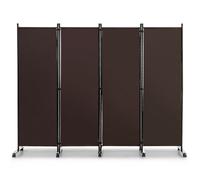 CostwayParavent à Roulettes 4 Panneaux Pliable Brise-vue Cloison de Séparation Pièce sur Pied Protéger Privée 225 x 30 x 173 CM Brun