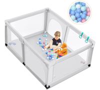 CostwayParc Bébé Portable 120 x 190 x 69 CM aevc 50 Boules Colorées Barrière de Sécurité de Enfants Pieds Antidérapantes 3 Ans + Gris Clair