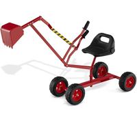 CostwayPelleteuse Enfant Jouet de Sable avec Pelle Flexible Siège Rotatif à 360° & Dossier Ergonomique 4 Roues Excavatrice Rouge