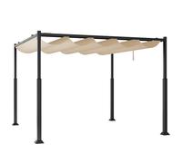 CostwayPergola d'Extérieur 310 x 310 CM avec Auvent Rétractable Colonnes Métalliques Robustes Pavillon Moderne Pare-Soleil Abri Métallique Beige