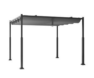 CostwayPergola d'Extérieur 310 x 310 CM avec Auvent Rétractable Colonnes Métalliques Robustes Pavillon Moderne Pare-Soleil Tonnelle