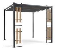 CostwayPergola Jardin Exterieur 2,3x2,3M Pergola Bioclimatique avec Toit Rétractable en Polyester&2 Paravents à Lattes Protection Solaire