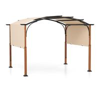 CostwayPergola Rétractable 300x360 CM Pergola Métallique à Arcs pour Patio avec Auvent Rétractable Poteaux Aspect Bois Tonnelle Treillis Beige