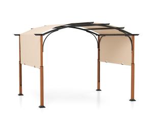 CostwayPergola Rétractable 300x360 CM Pergola Métallique à Arcs pour Patio avec Auvent Rétractable Poteaux Aspect Bois Tonnelle Treillis Beige