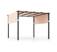CostwayPergola Rétractable 305 x 305 CM Pergola Métallique à Toit Plat pour Patio avec Auvent Rétractable 2 Couvre-soleils à Enrouleur Beige
