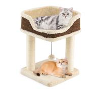 CostwayPetit Arbre à Chat d'Intérieur Tour pour Chat avec Perchoir en Peluche Confortable Poteaux à Griffer en Sisal Balle Suspendue Beige