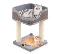 CostwayPetit Arbre à Chat d'Intérieur Tour pour Chat avec Perchoir en Peluche Confortable Poteaux à Griffer en Sisal Balle Suspendue Gris