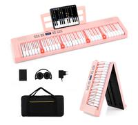 CostwayPiano Enfants Pliable à 61 Touches Clavier Électronique Pleine Taille avec Fonction Midi & Split Casque & Pédale de Sustain Piano Rose