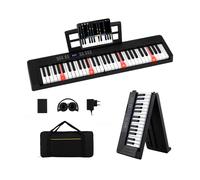 CostwayPiano Enfants Pliable à 61 Touches Clavier Électronique Pleine Taille avec Fonction Midi & Split Casque & Pédale de Sustain Piano Noir
