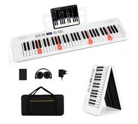 CostwayPiano Enfants Pliable à 61 Touches Clavier Électronique Pleine Taille avec Fonction Midi & Split Casque & Pédale de Sustain Piano Blanc