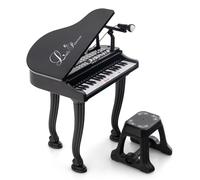 CostwayPiano Jouet Multifonctionnel pour Enfants à 37 Touches Microphone Mode d'Enseignement Led Piano Électronique pour Enfants Noir