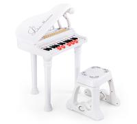 CostwayPiano Numérique 31 Touches avec Tabouret & Microphone Piano Electronique avec Mode d'Enseignement LED & MP3 pour Enfants 3 Ans Blanc