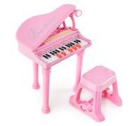 CostwayPiano Numérique 31 Touches avec Tabouret & Microphone Piano Electronique avec Mode d'Enseignement LED & MP3 pour Enfants 3 Ans Rose