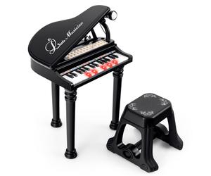 CostwayPiano Numérique 31 Touches avec Tabouret & Microphone Piano Electronique avec Mode d'Enseignement LED & MP3 pour Enfants 3 Ans Noir