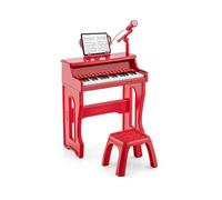 CostwayPiano pour Enfants à 37 Touches Instrument Musical Électronique avec Microphone Réglable Support de Partitions Détachable et Tabouret Rouge