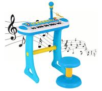 CostwayPiano pour Enfants de 3+ Ans avec 31 Touches Tabouret Microphone Effets Lumineux 8 Tonalités 7 Rythmes 45x23x45cm Bleu