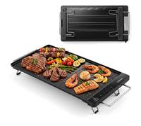CostwayPlancha Gril Électrique 1300W Plaque Antiadhérente avec Double Surface Contrôle Tactile Poignées Pieds Pliables Lavable Lave-vaisselle Noir