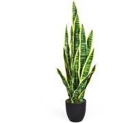 CostwayPlante Artificielle 90 cm en Pot 20 Feuilles Sansevieria Trifasciata Déco d Intérieur en PEVA Ciment PP Vert + Jaune