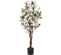 CostwayPlante Artificielle Bougainvillier de 120cm Plante Fleurie Faussée en Pot de Pépinière avec Fleurs en Pleine Floraison Blanc