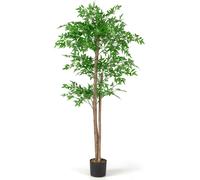 CostwayPlante Artificielle de 150cm Imitation Bambou avec 1020 Feuilles Tronc en Bois Naturel Mousse Séchée Réaliste Pot de Pépinière