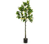 CostwayPlante Artificielle de 160CM avec Pot Rempli de Ciment Citronnier Artificiel avec Plante Verte Tronc Réaliste Mousse Simulée