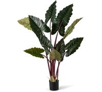 CostwayPlante Artificielle de 160cm Imitation Taro Arc-en-ciel en Pot avec 11 Feuilles Fausse Tiges Flexibles Arbre Artificiel Décoration Moderne