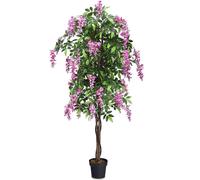 CostwayPlante artificielle de 180cm en pot avec fausses fleurs Wisteria Faux arbre avec pot de 17 cm de diamètre Rose