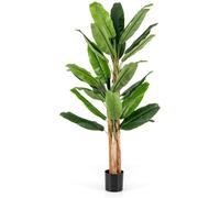 CostwayPlante Artificielle de 195CM Tiges Triples Fausse Plante de Bananier avec 27 Grandes Feuilles Plante Verte en Pot
