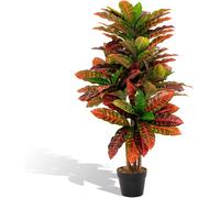 CostwayPlante Artificielle de Croton de 100 Cm Fausse Plante de Croton Feuilles Panachées Colorées Tronc en Bois Naturel Pot Rempli de Ciment Aucun Entretien Multicolore