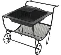 CostwayPorte Bûches à Bois 3 en 1 Brasero Exterieur avec Pare-Etincelles et Support de Rangement Charge 50KG 2 Roues Pratique Noir