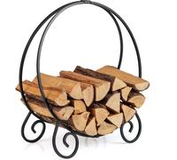 CostwayPorte-Bûches de 59cm Anneau pour Bûches Pliable pour Intérieur et Extérieur Support Rond à Bois de Chauffage en Métal Charge Max. 270kg Noir