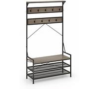 CostwayPorte-Manteau 4 en 1 avec 11 Crochets de Suspension Banc à Chaussures à 2 Niveaux Cadre en Métal 2 Kits Anti-Basculement Gris
