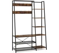 CostwayPorte-manteau avec Banc de Rangement Banc d'Entrée 5 en 1 9 Crochets 5 Etagères Latérales 2 Etagères en Maille Métallique Cadre en Métal