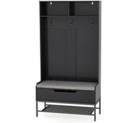 CostwayPorte-manteau avec Banc et Coussin Compartiments Ouverts Crochets Rangement à Chaussures à Dessus Relevable Noir