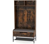 CostwayPorte-manteau avec Banc et Coussin Compartiments Ouverts Crochets Rangement à Chaussures à Dessus Relevable Marron Rustique