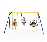 CostwayPortique Balançoire Extérieur 3 en 1 Ensemble de Balançoire avec Nid d'Oiseau et Siège Bébé Cadre en Métal en A Charge 450kg pour 3 -10 Ans