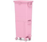 CostwayPoubelle avec Bac Inférieur Inclinable Tiroir Central 2 Compartiments Supérieurs Étiquettes de Tri Poubelle à Pédale en Plastique Rose