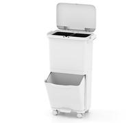 CostwayPoubelle de 36L avec 2 Bacs Amovibles Compartiment Basculant Autocollants de Classification des Déchets Roues Universelles Blanc