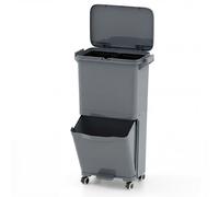 CostwayPoubelle de 36L Poubelle avec 2 Bacs Amovibles Compartiment Basculant Autocollants de Classification des Déchets Roues Universelles Gris