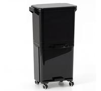 CostwayPoubelle de 36L Poubelle avec 2 Bacs Amovibles Compartiment Basculant Autocollants de Classification des Déchets Roues Universelles Noir