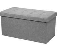 CostwayPouf de Rangement Pliable Coffre à Jouets avec Bac de Rangement Amovible Banc à Chaussures avec Repose-Pieds Gris Clair